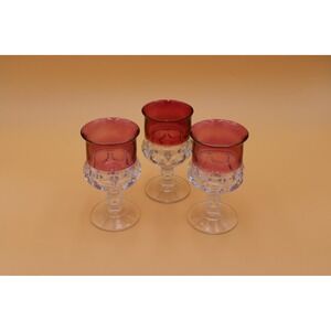 Vintage Tiffin Glass Goblet Set, Ruby Red Kings Crown, 3-Piece